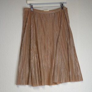 Anthropologie Maeve Ambra pleated midi skirt in rose gold metallic
